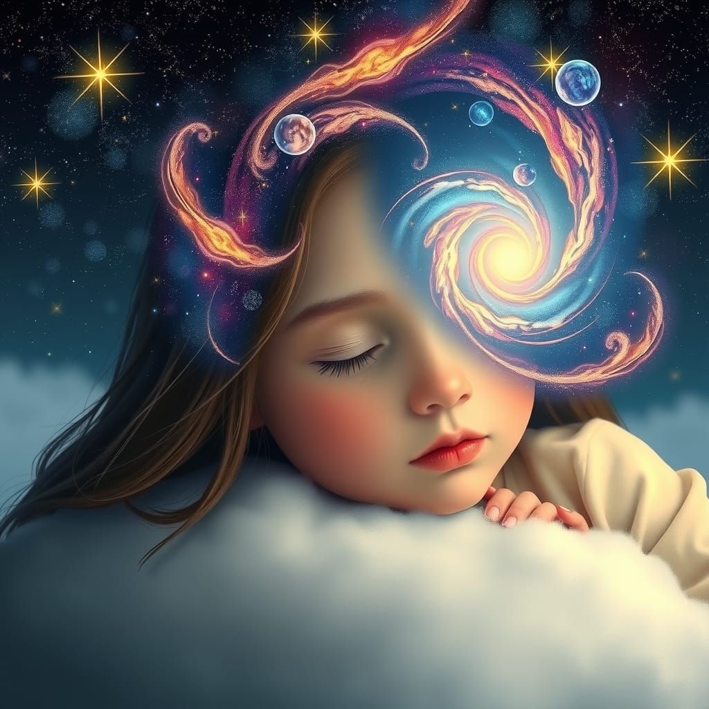 Dreamy Galaxy Girl in Ethereal Dreamscape