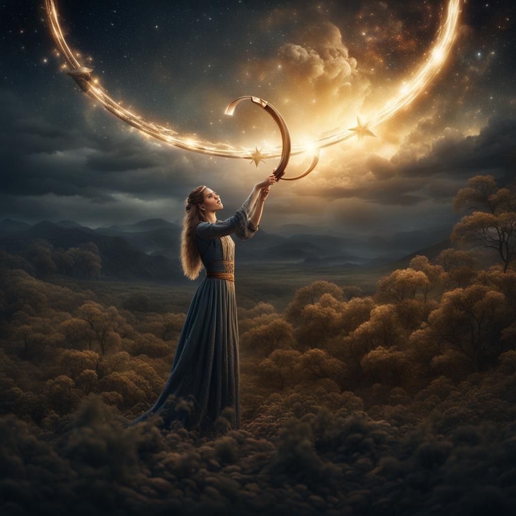 Woman Wishes on Star, Digital Matte Painting
