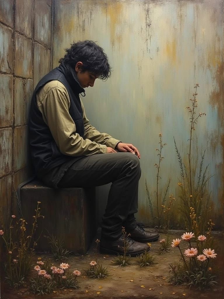 Textured Oil Painting of Loneliness in Rustic Style
