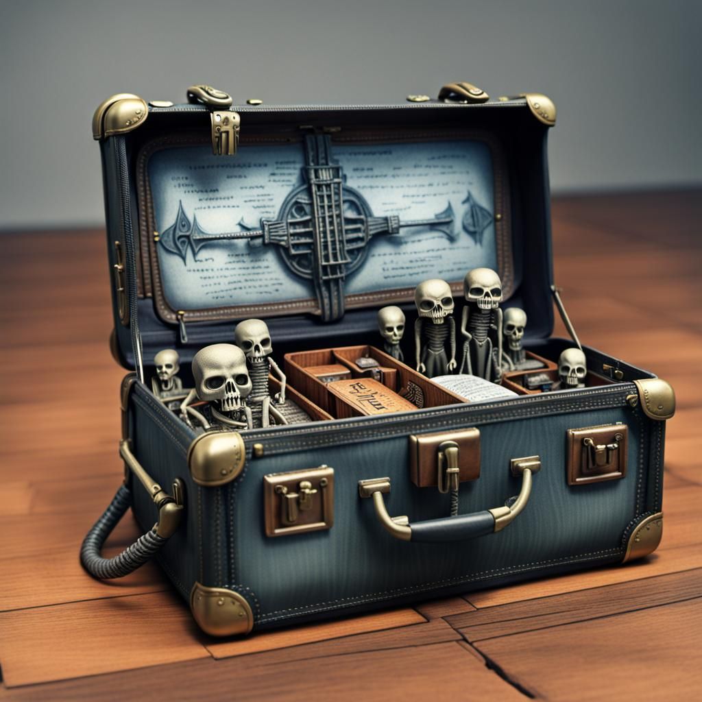 Surreal Miniature World Inside Suitcase, 3D Art