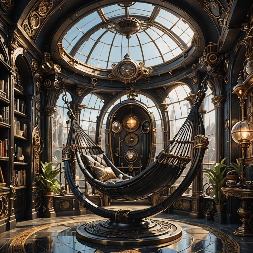 Hammock in Space-Fantasy Steampunk Relaxation Room