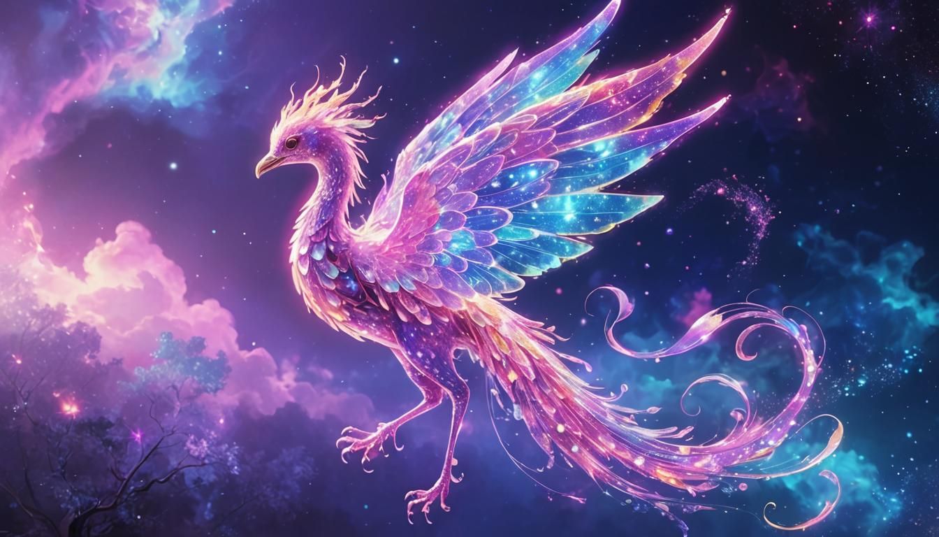 Fairy Phoenix Radiating Cosmic Energies: Digital Art