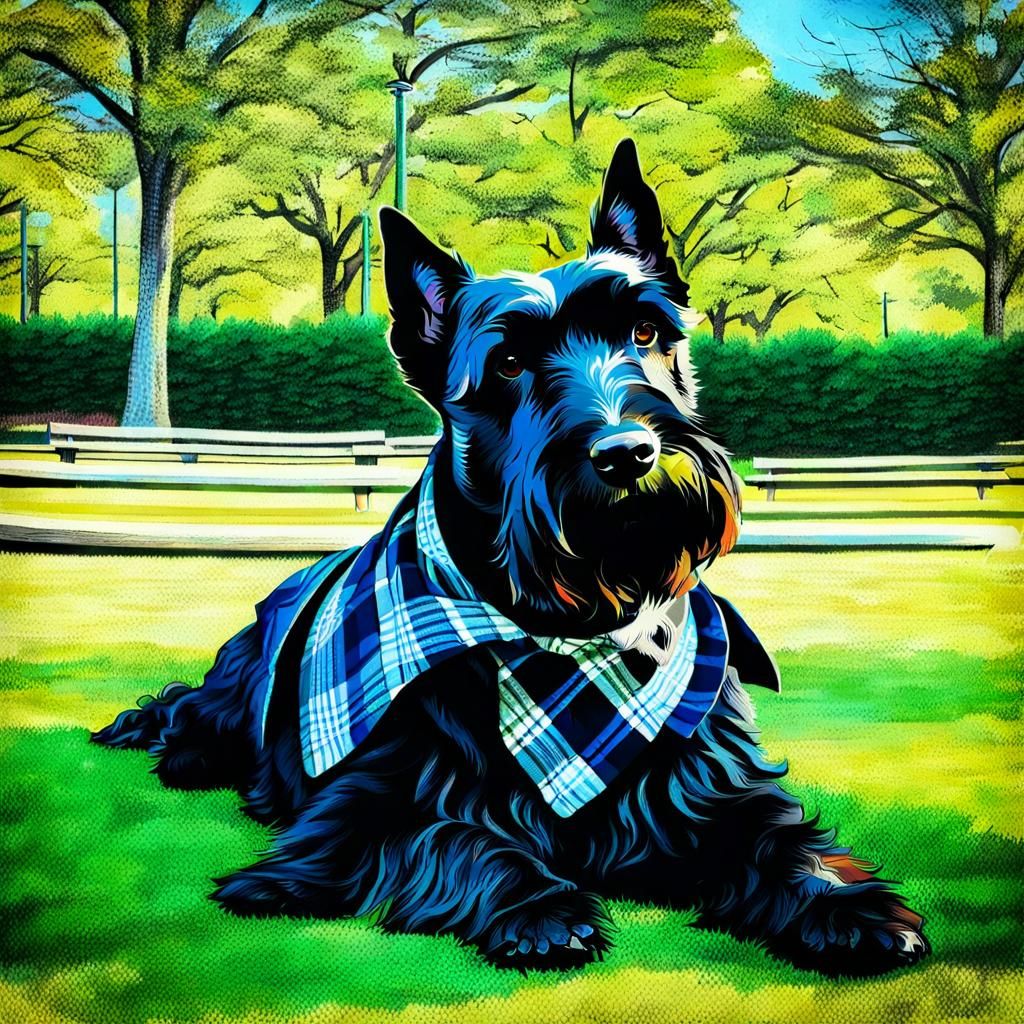 Plaid-Clad Man and Dog Enjoy the Park