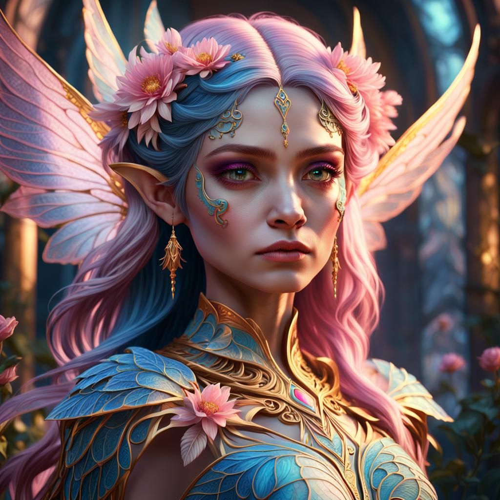 Ethereal Fantasy Elf Portrait with Wing-like Structures