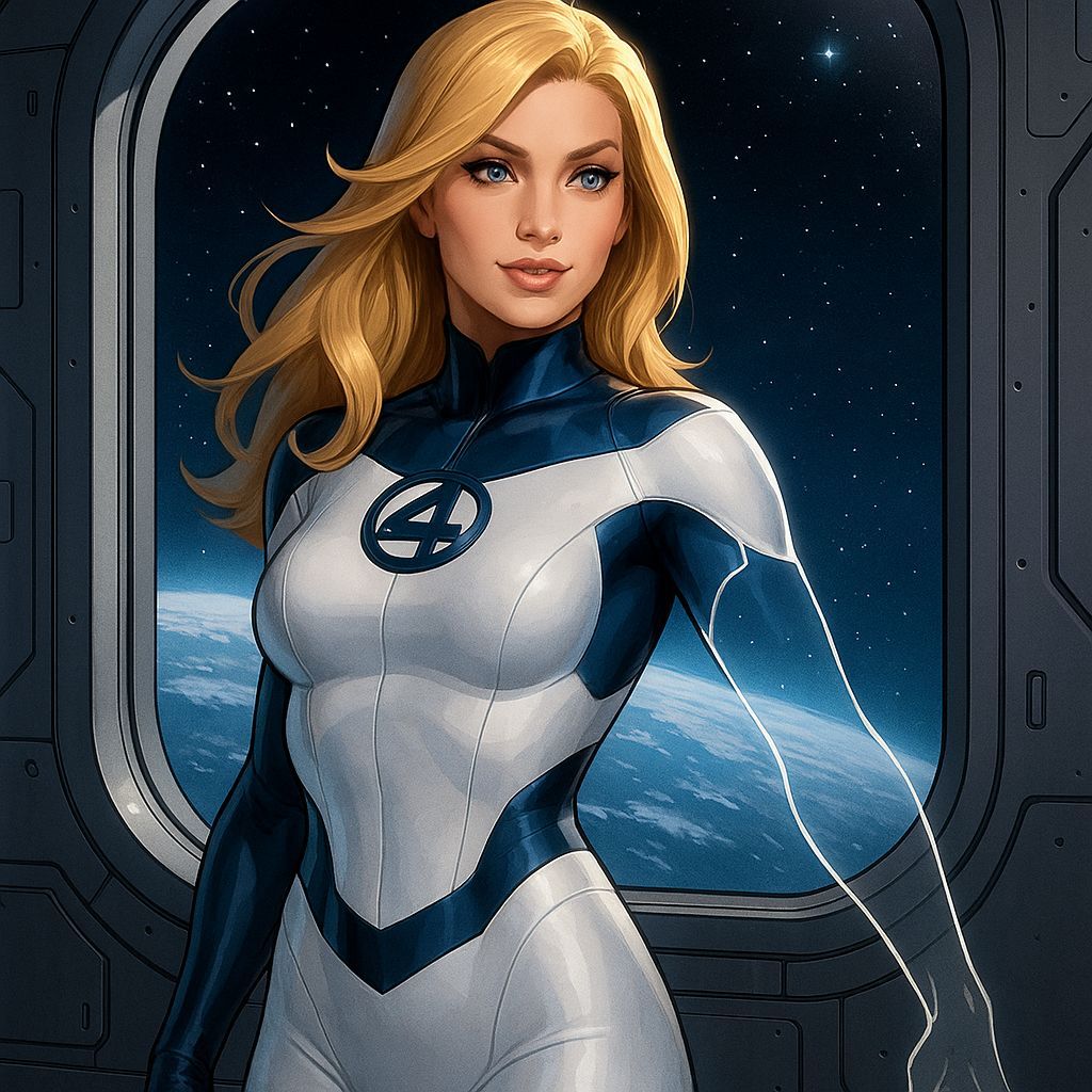Invisible Woman in Futuristic Costume on Spaceship