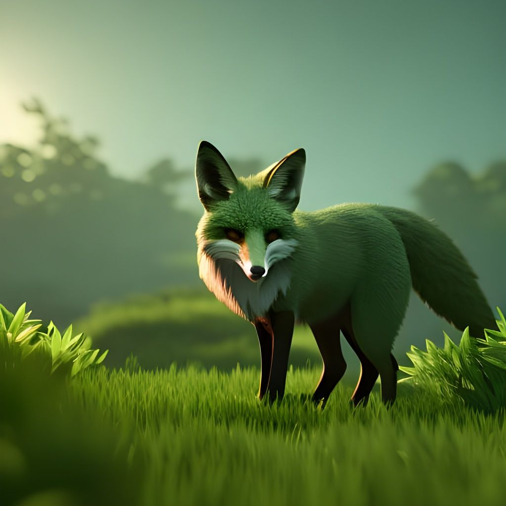 Green Fox with Floral Adornments: 3D Game Art