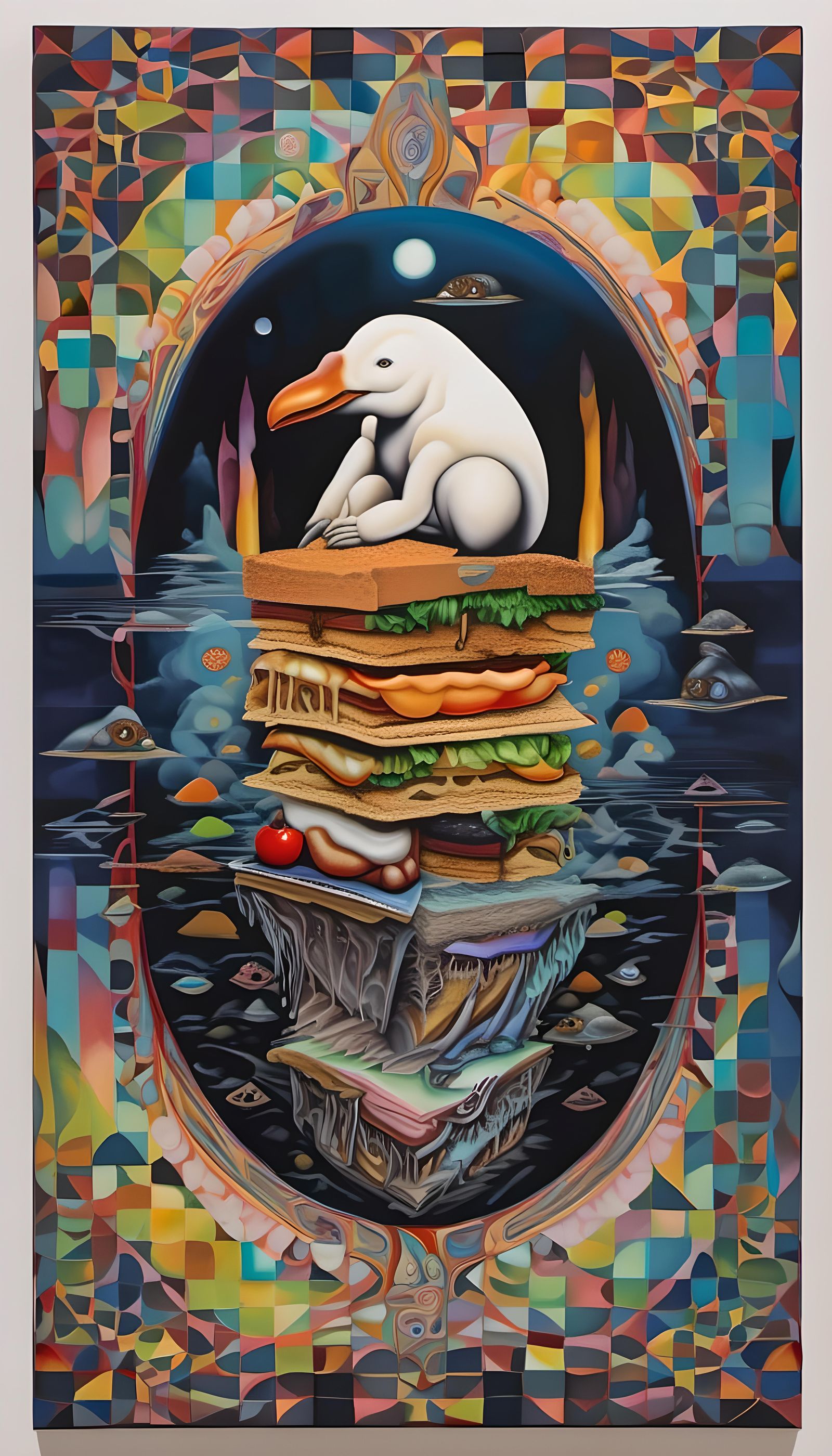 Surreal Urban Street Scene with Platypus and Penguin