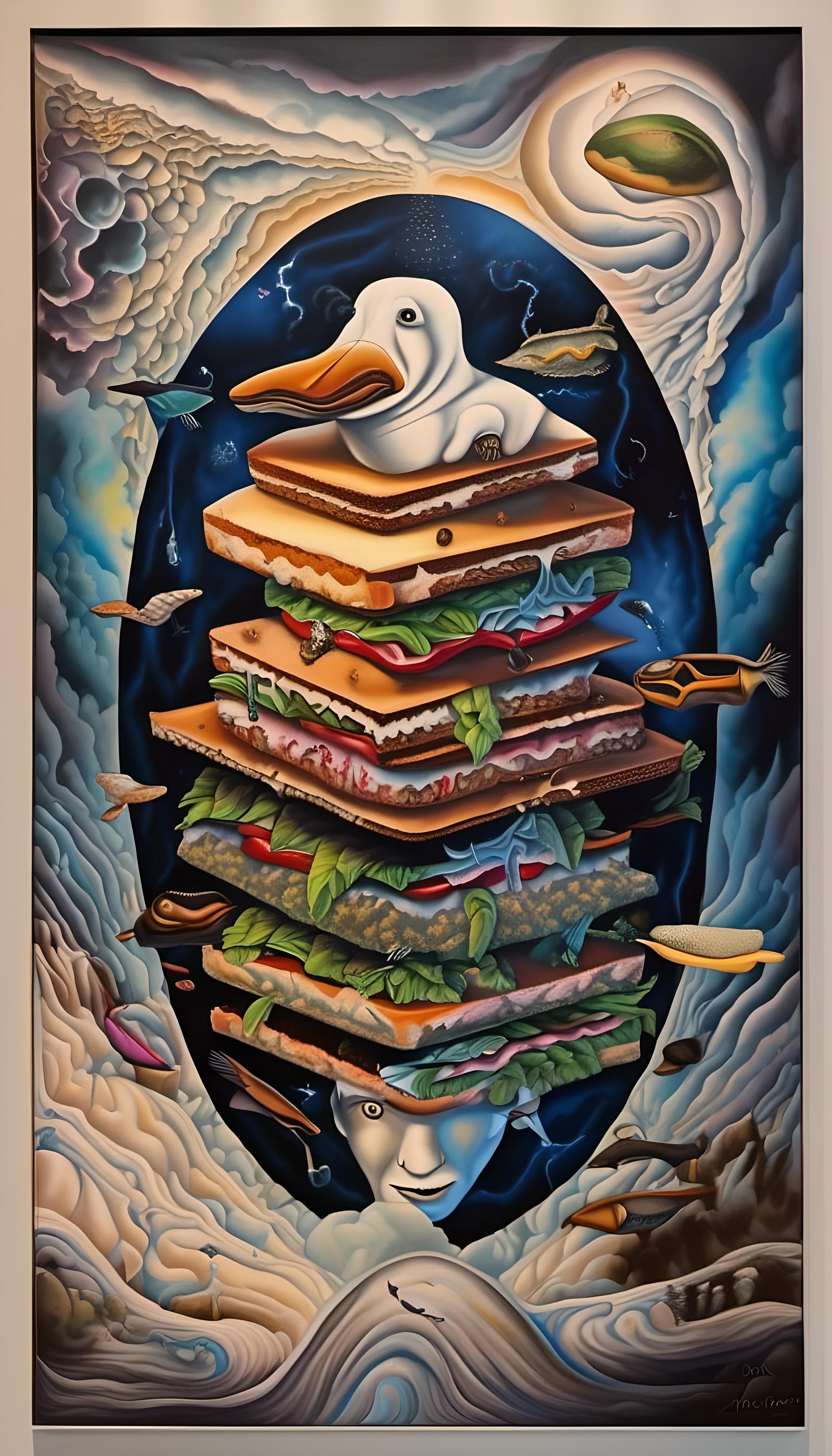 Surreal Urban Street Scene with Platypus and Penguin