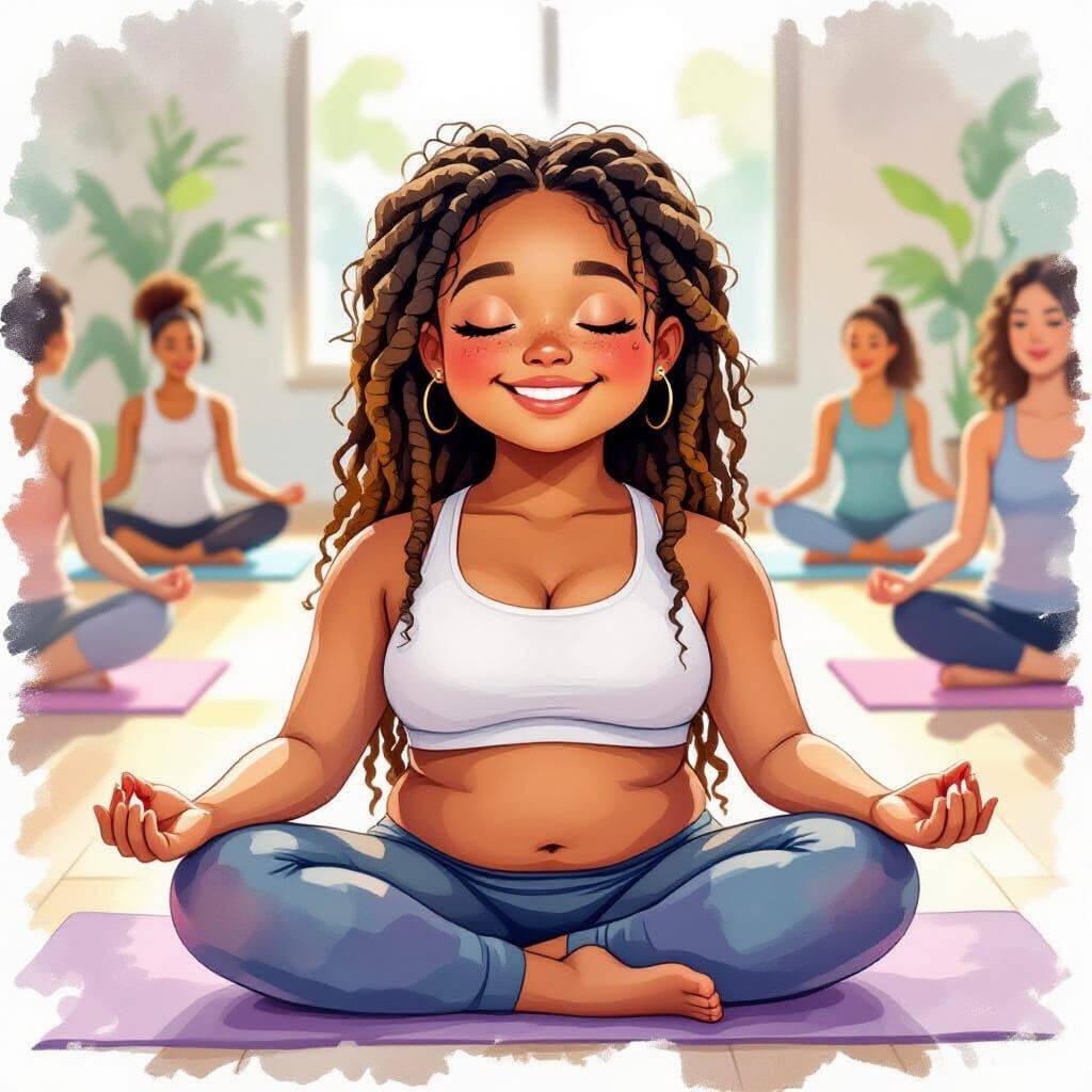 Smiling Girl Doing Savasana in Watercolor Style