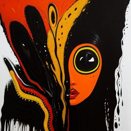 Abstract Alien Faces in Aboriginal Surrealist Oil Painting