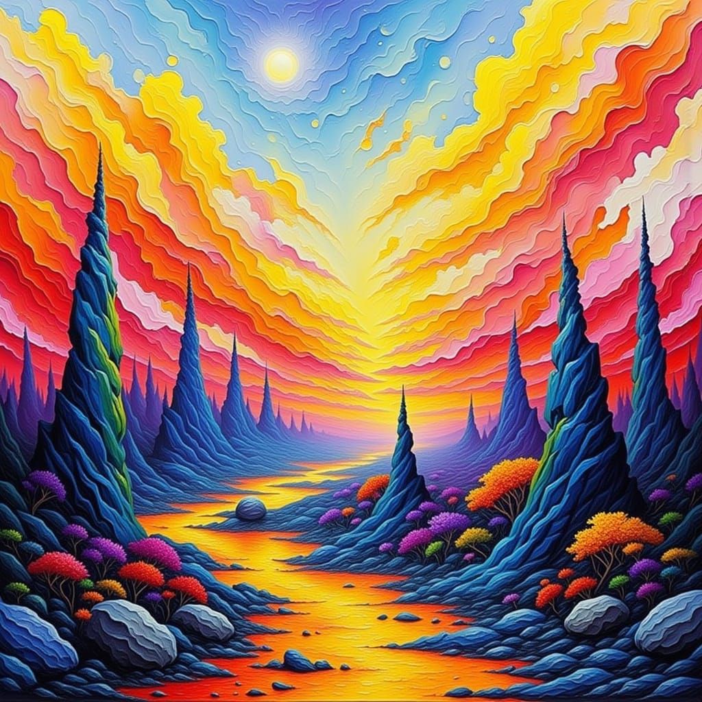 Surreal Impasto Landscape with Vibrant, Dreamlike Textures