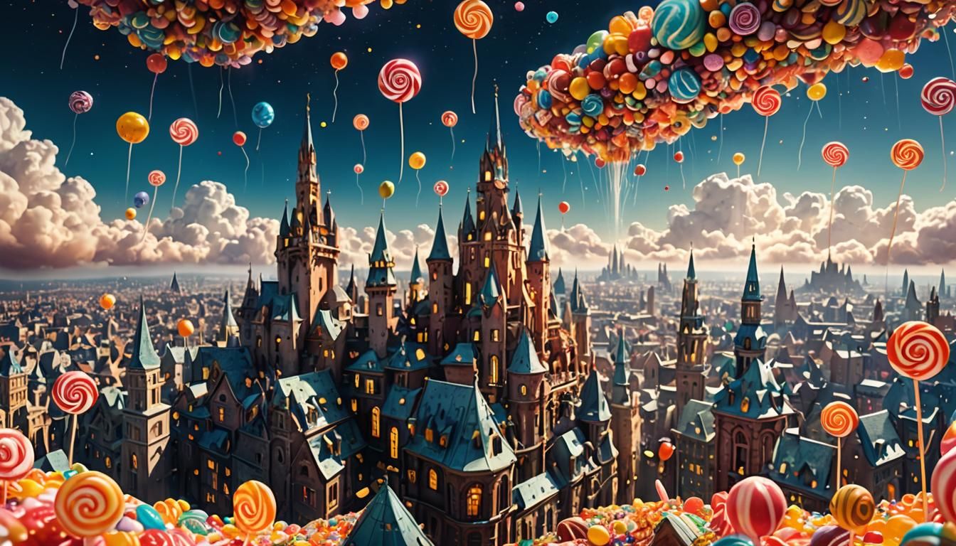 Fairytale Metropolis Floating on Clouds as Digital Matte Pai...