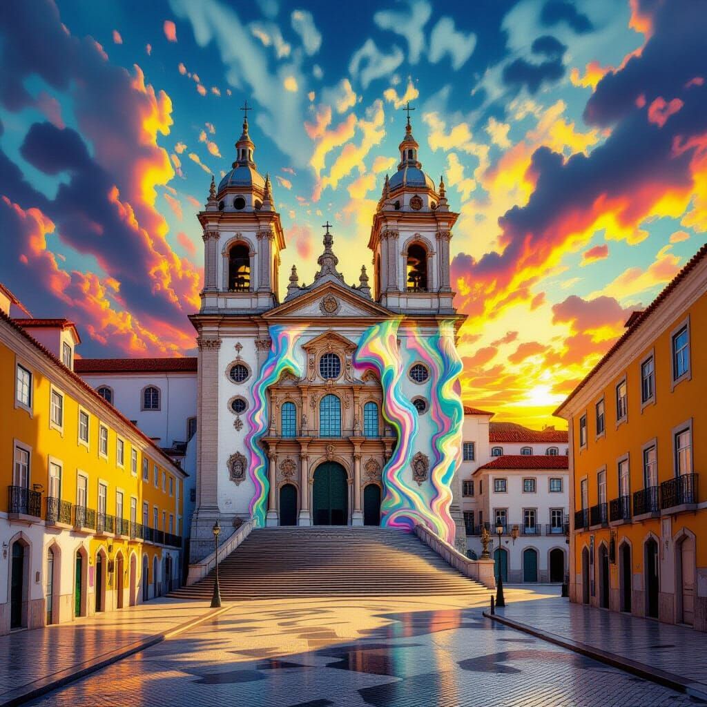 Surrealist Jerónimos Monastery in Dreamlike Lisbon Landscape