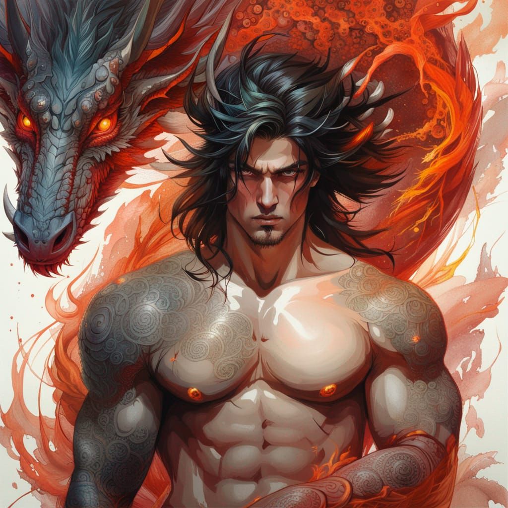 Intricate Portrait of Fire Dragon Man