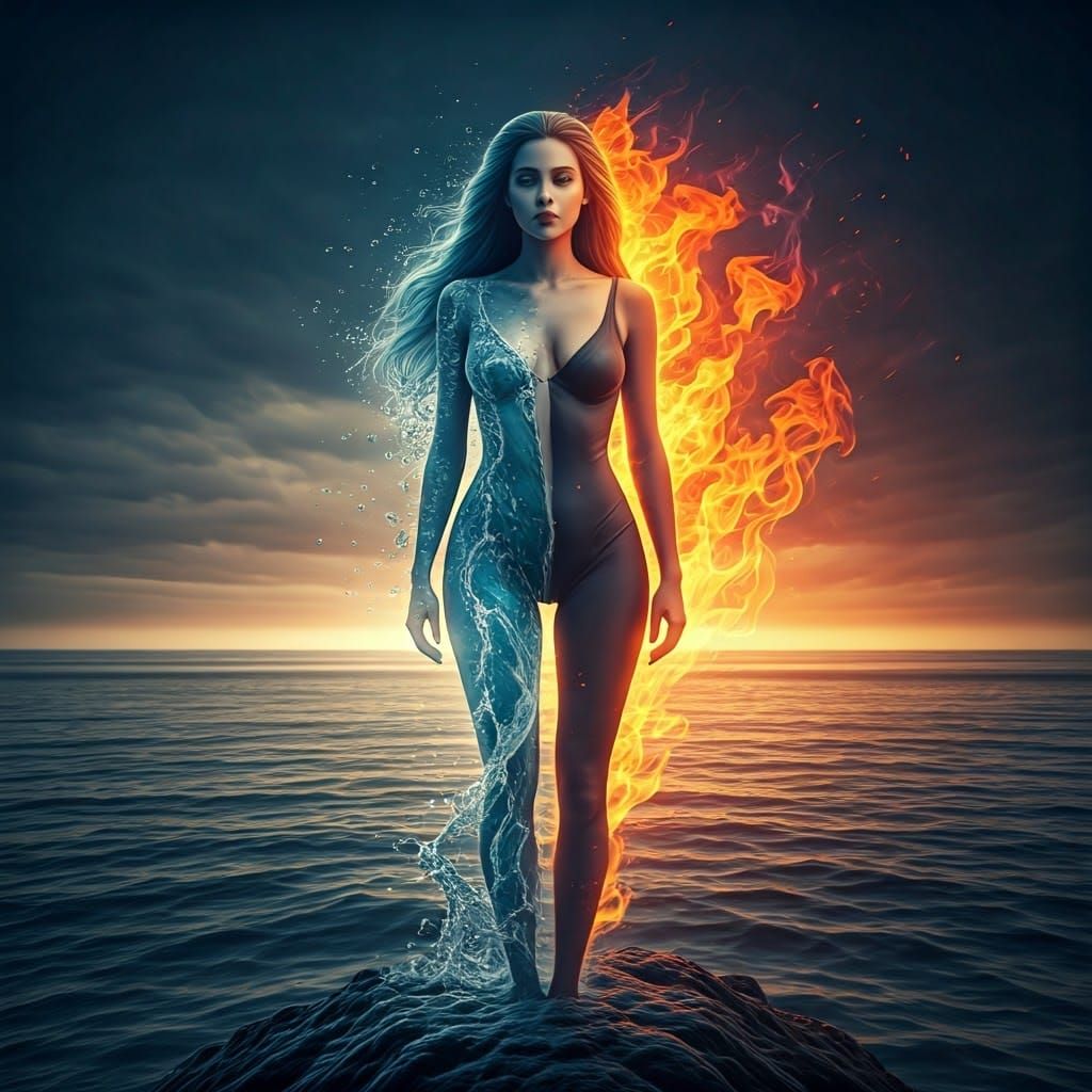 Elemental Woman: Water and Fire Portrait
