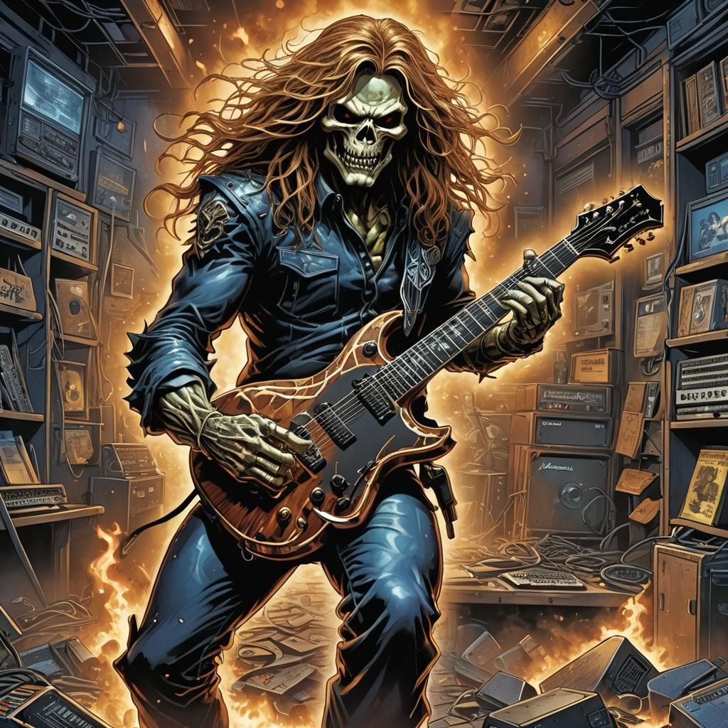 Energetic Guitar Solo in Comic Book Art Style