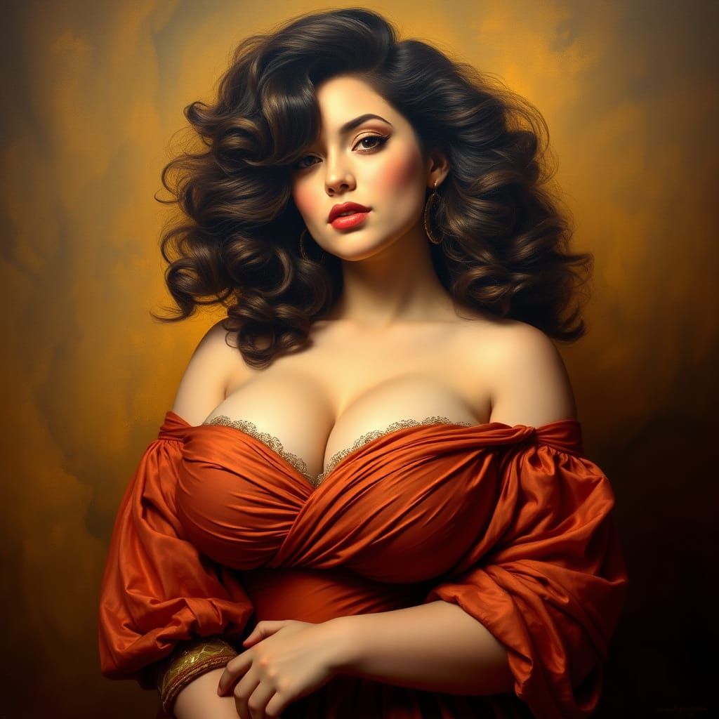 Elegant Curvy Woman in Golden Light