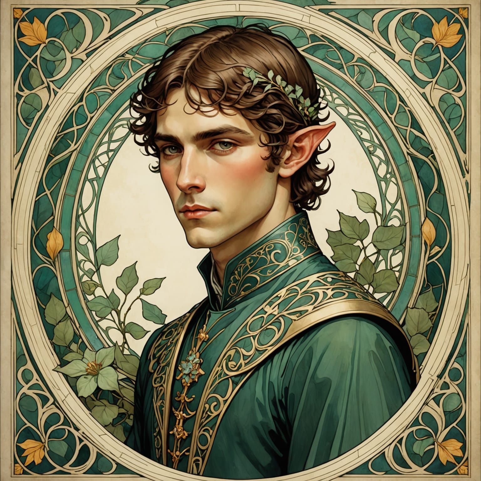 Ethereal Male Elven Prince in Art Nouveau Style