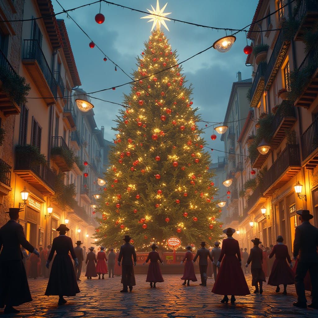 Majestic Christmas Tree in Vibrant Catalan Village
