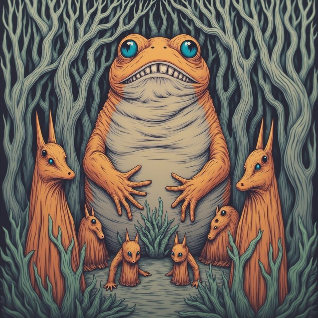 Giant Toad and Fox Bride in Matisse Style