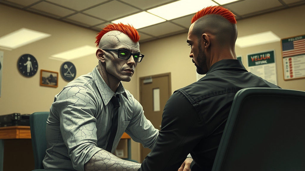 Dystopian Mutant in Government Office: Digital Illustration