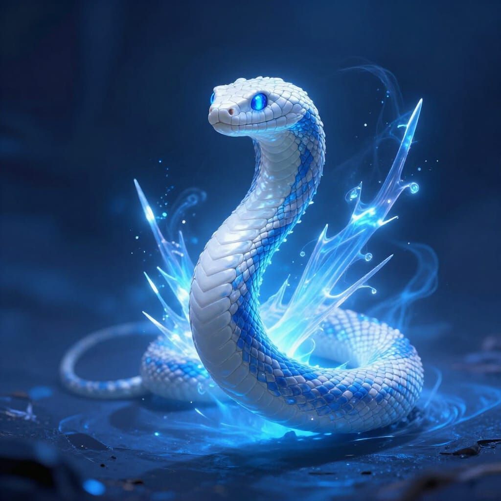 Mystical Serpent with Glowing Scales in Blue Void