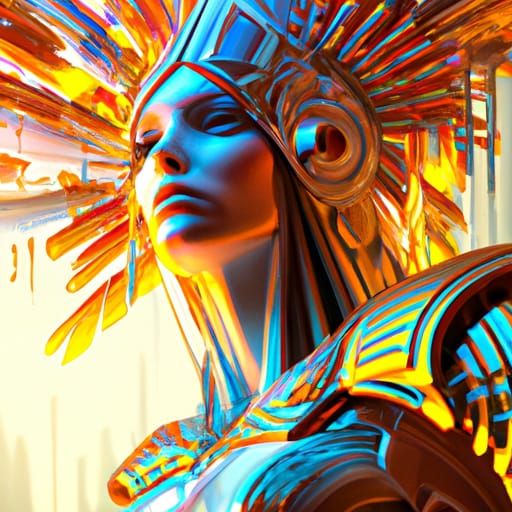 Crystal Goddess Vesta in Temple, Digital Art