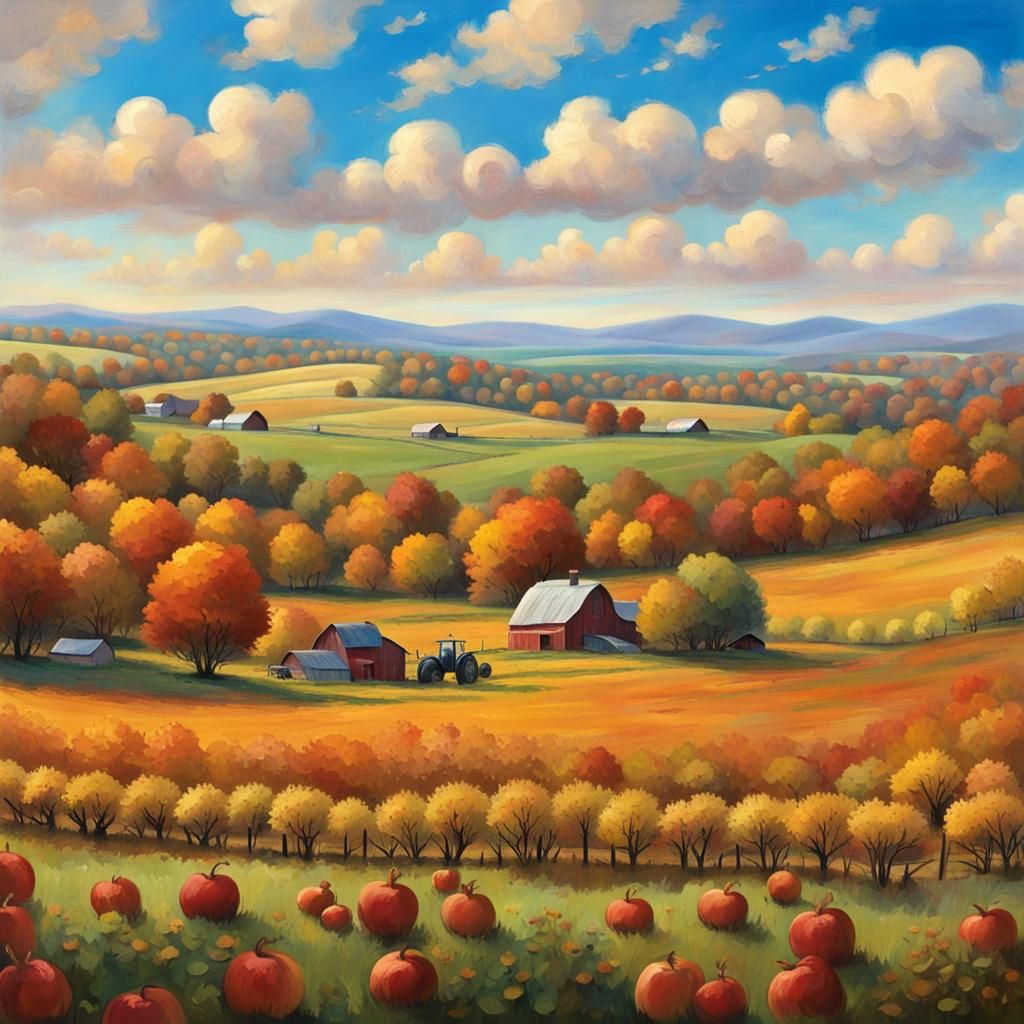 Autumn Dreamland: Apple Trees and Rolling Hills