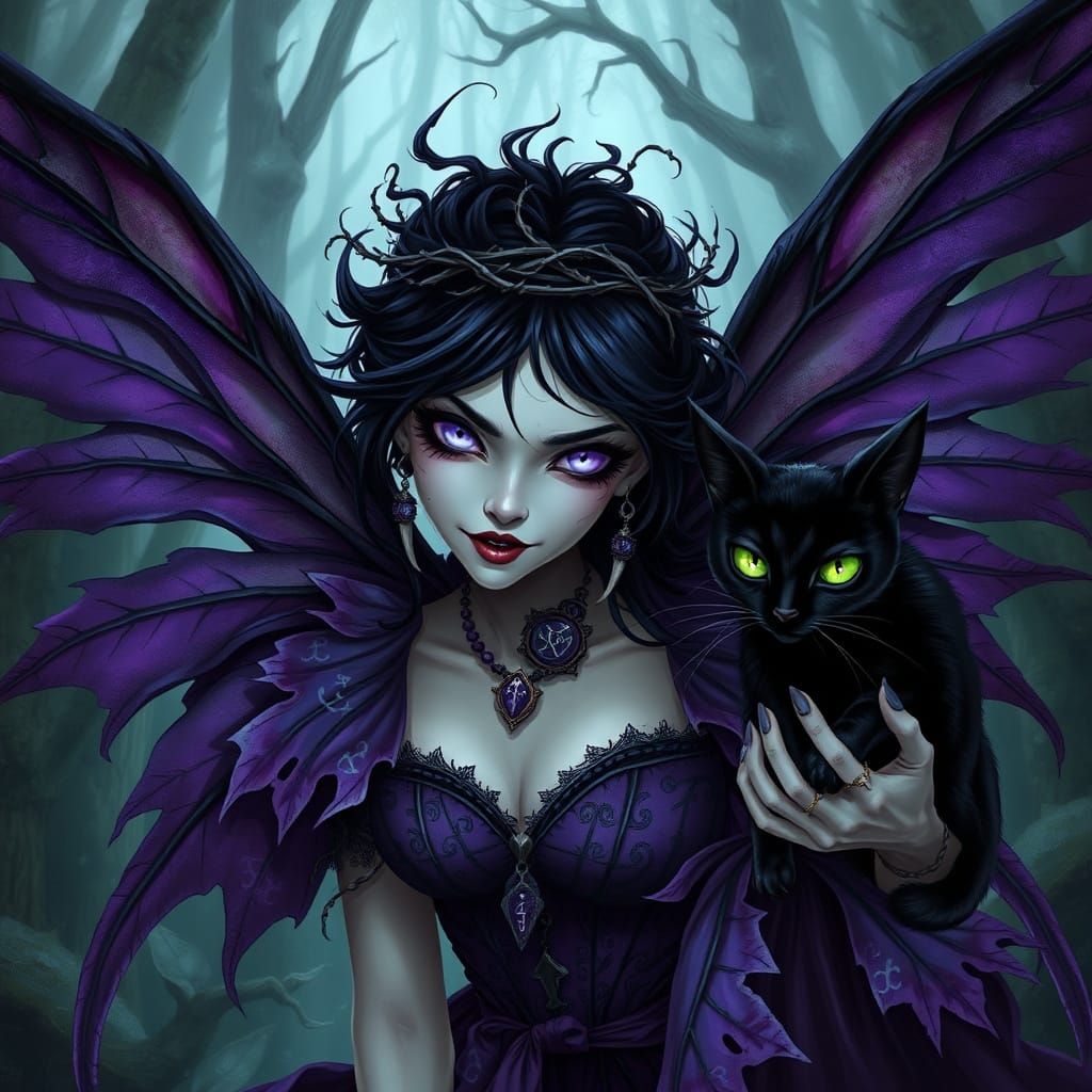 Sinister Fairy Witch Stealing Power in Dark Fantasy Style