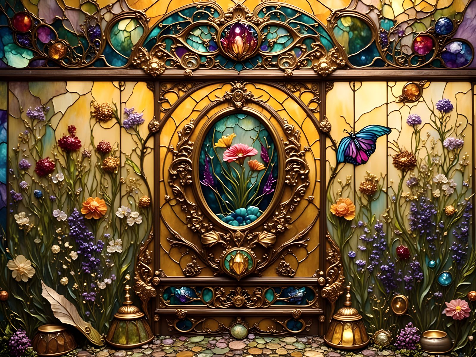 Renaissance-Inspired Stained Glass Panel Depicts Vibrant Sum...