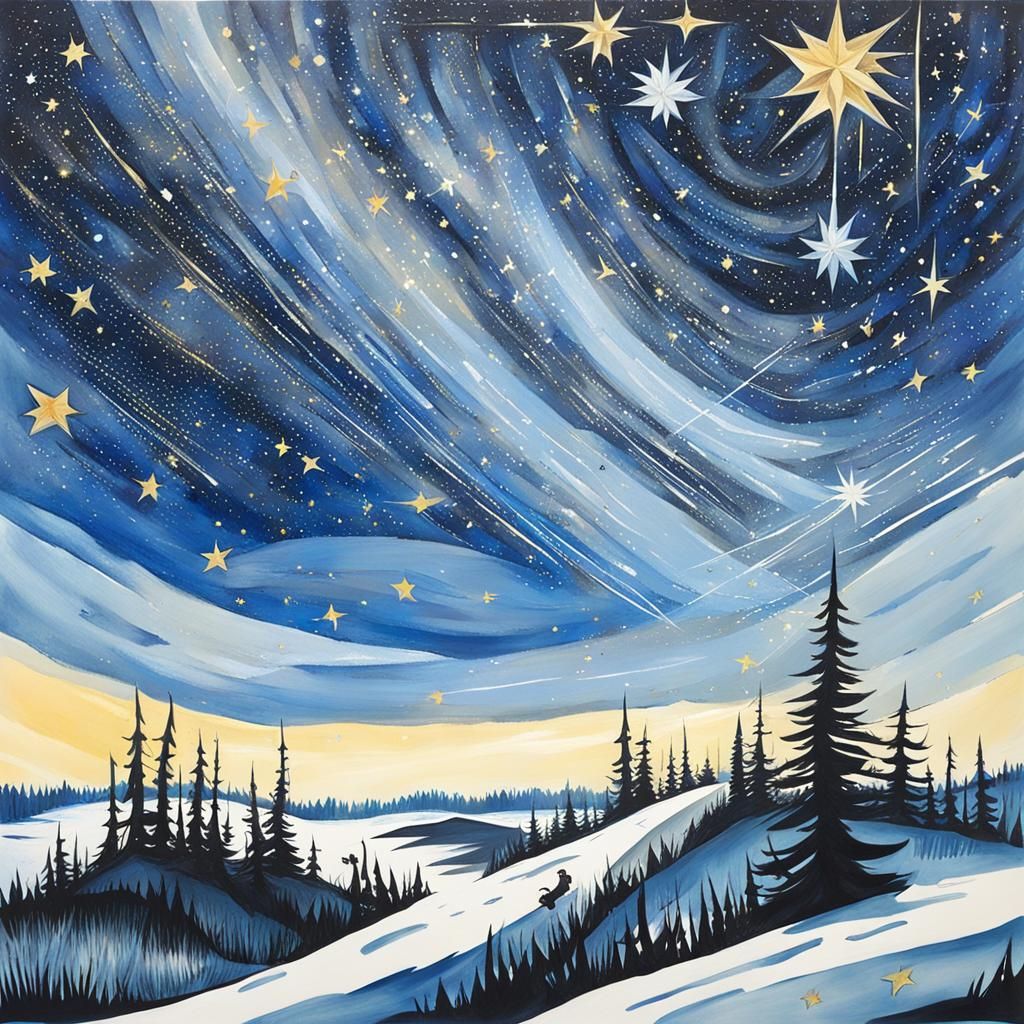 Stars Fall in Detailed Gouache Painting
