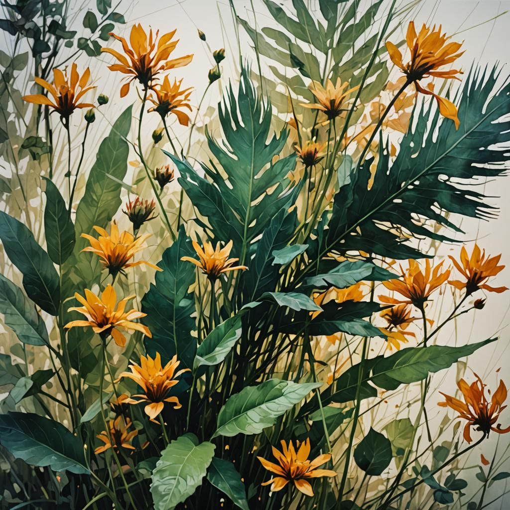 Botanical Double Exposure in Tachisme Style