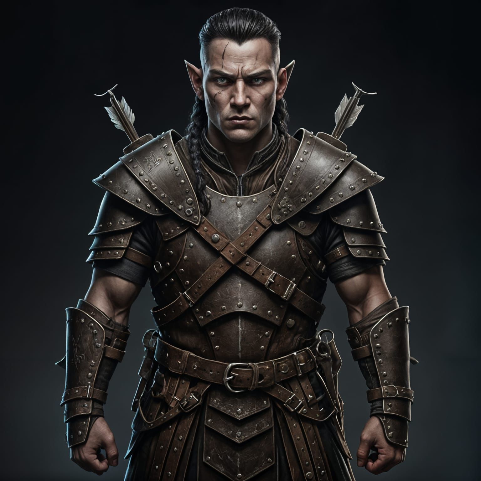 Muscular Drow Warrior with Battle Scars
