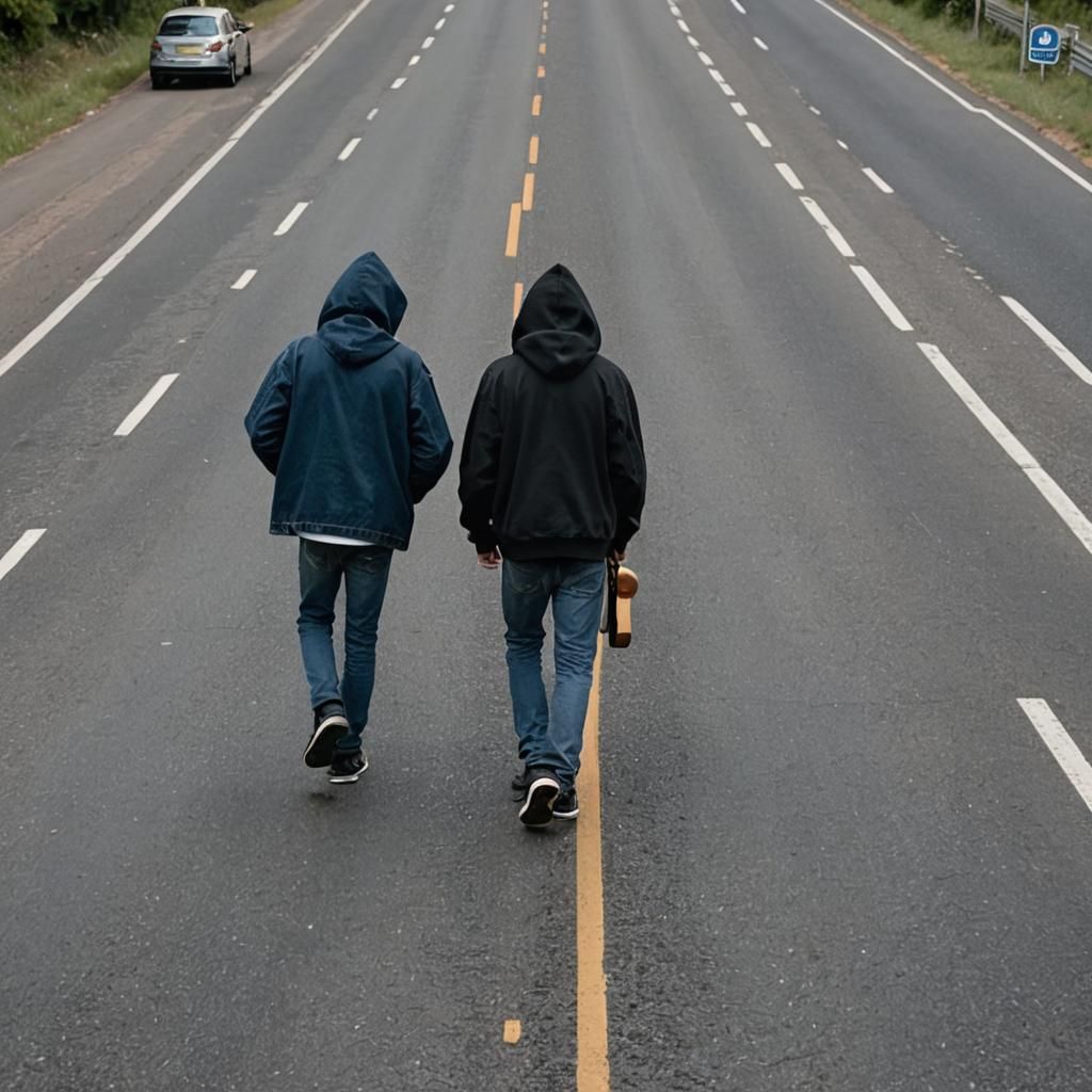 Musicians Walking Down a Road with Guitars