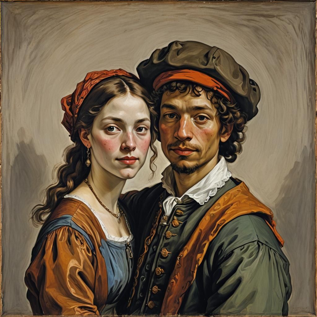 Portrait of a Couple in Baroque Painting Style