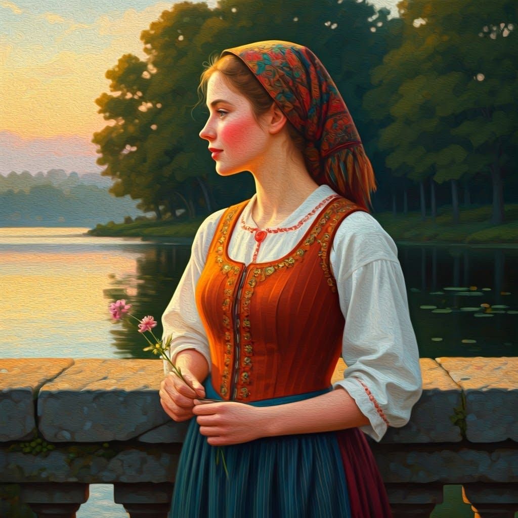 Welsh Woman in Folk Art Style