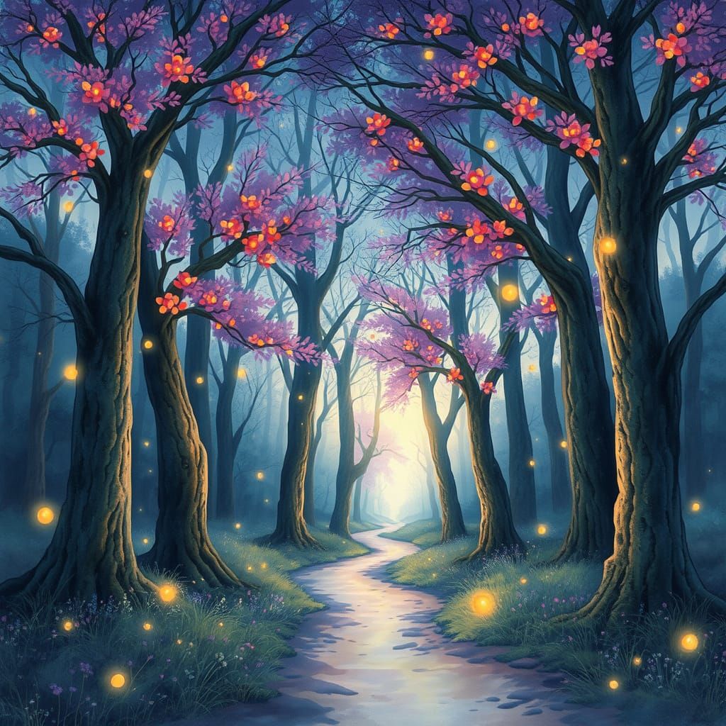 Envisioned Watercolor Painting of a Mystical Forest at Twili...