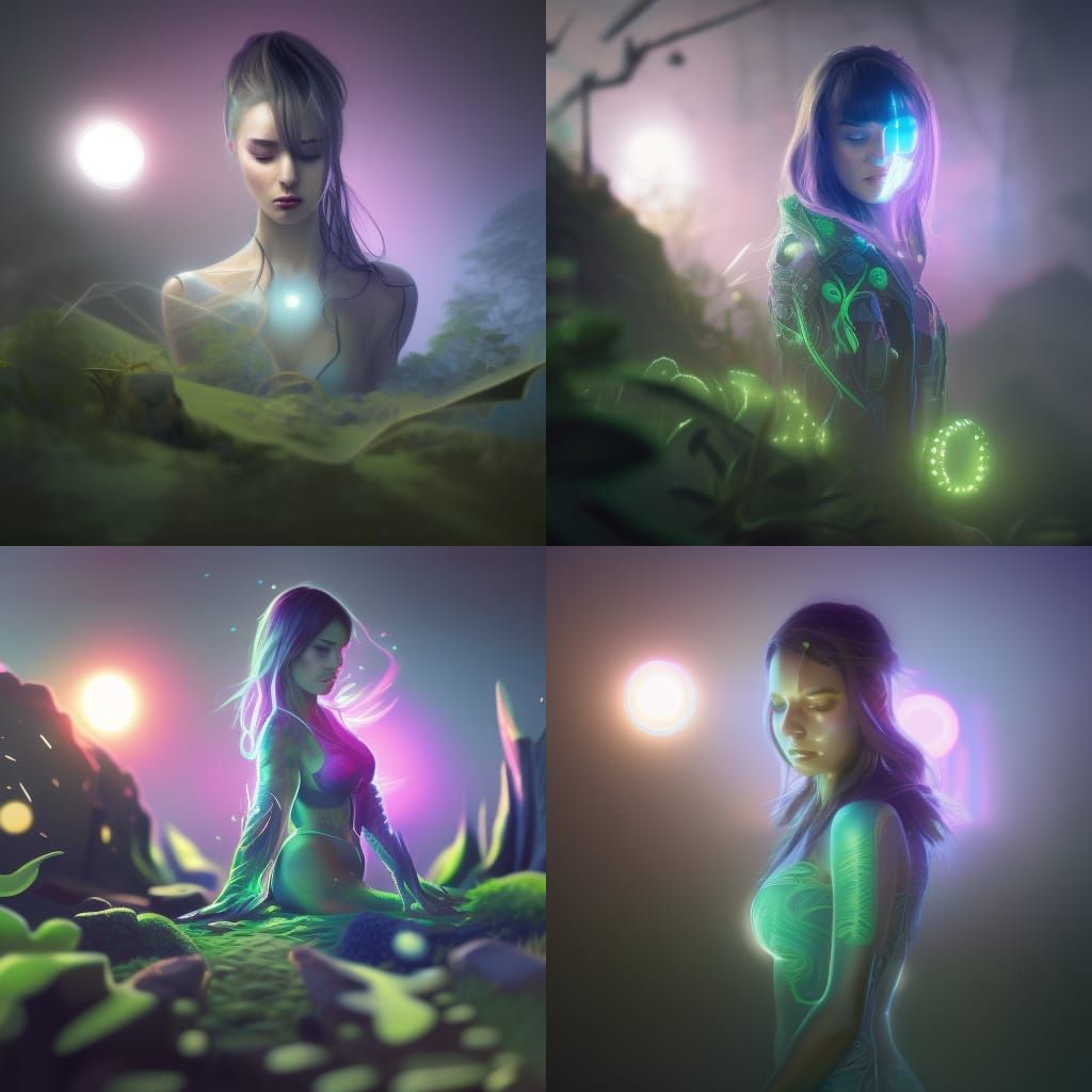 Bioluminescent Futuristic Marijuana Garden in Digital Painti...