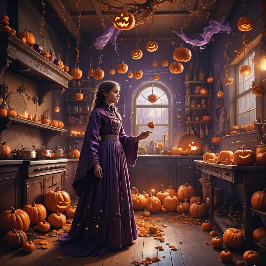 Magical Girl in Victorian Kitchen: Fantasy Concept Art