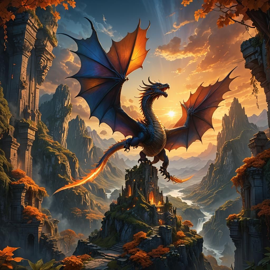 Dragon's Flight Over Mystical Mountains
