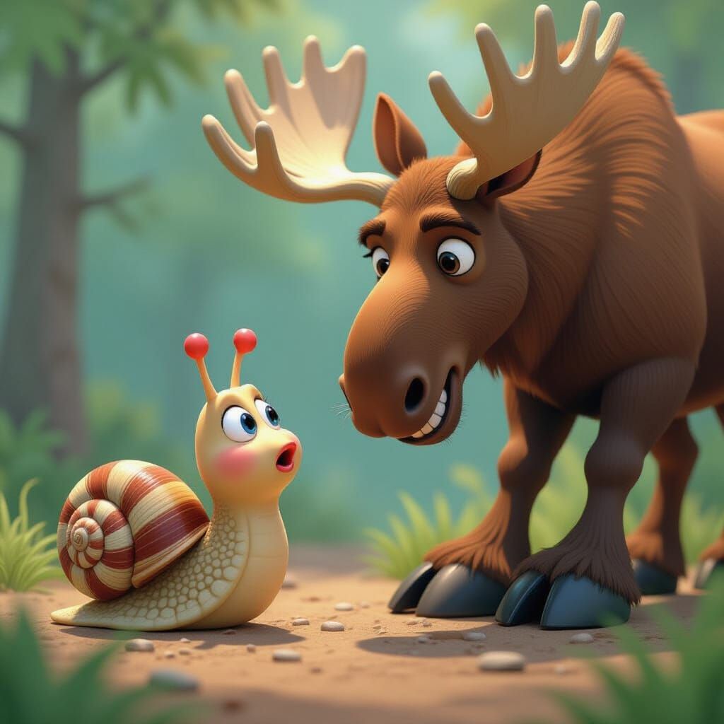 Anthropomorphic Snail's Innocent Wonder, Animated Style