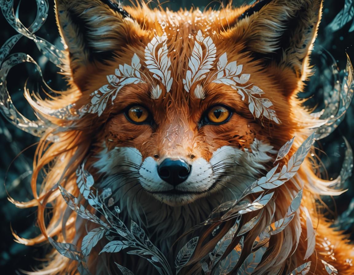 Surreal Double Exposure: Fox and Woman in 3D