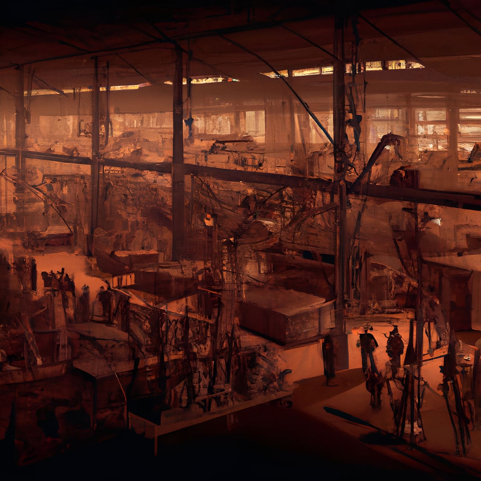 Post-Apocalyptic Factory: Skeleton Workers on Assembly Line