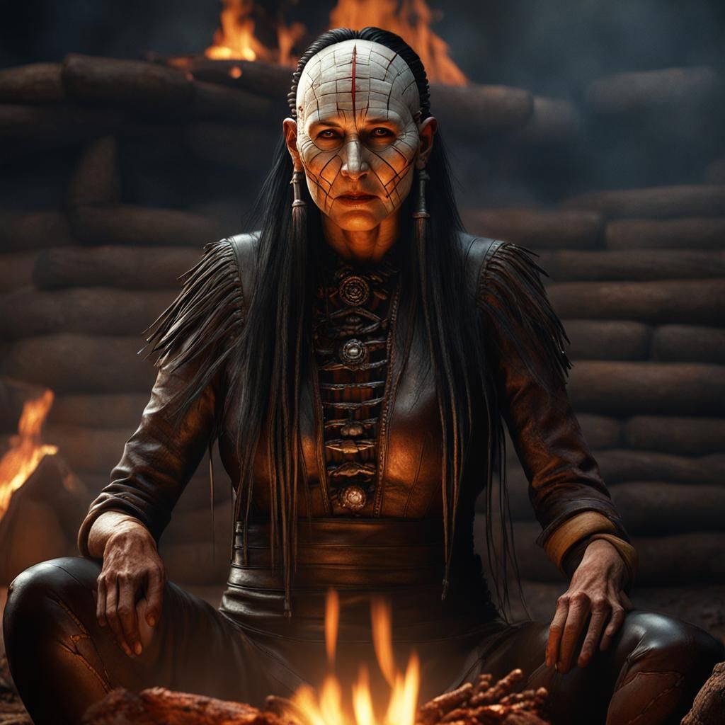 Female Pinhead in Native American Sweat Lodge
