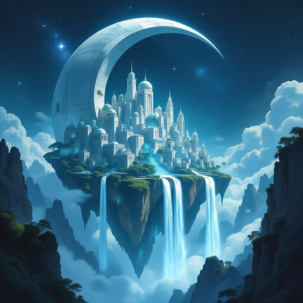 Surreal Marble City in Hollow Moon