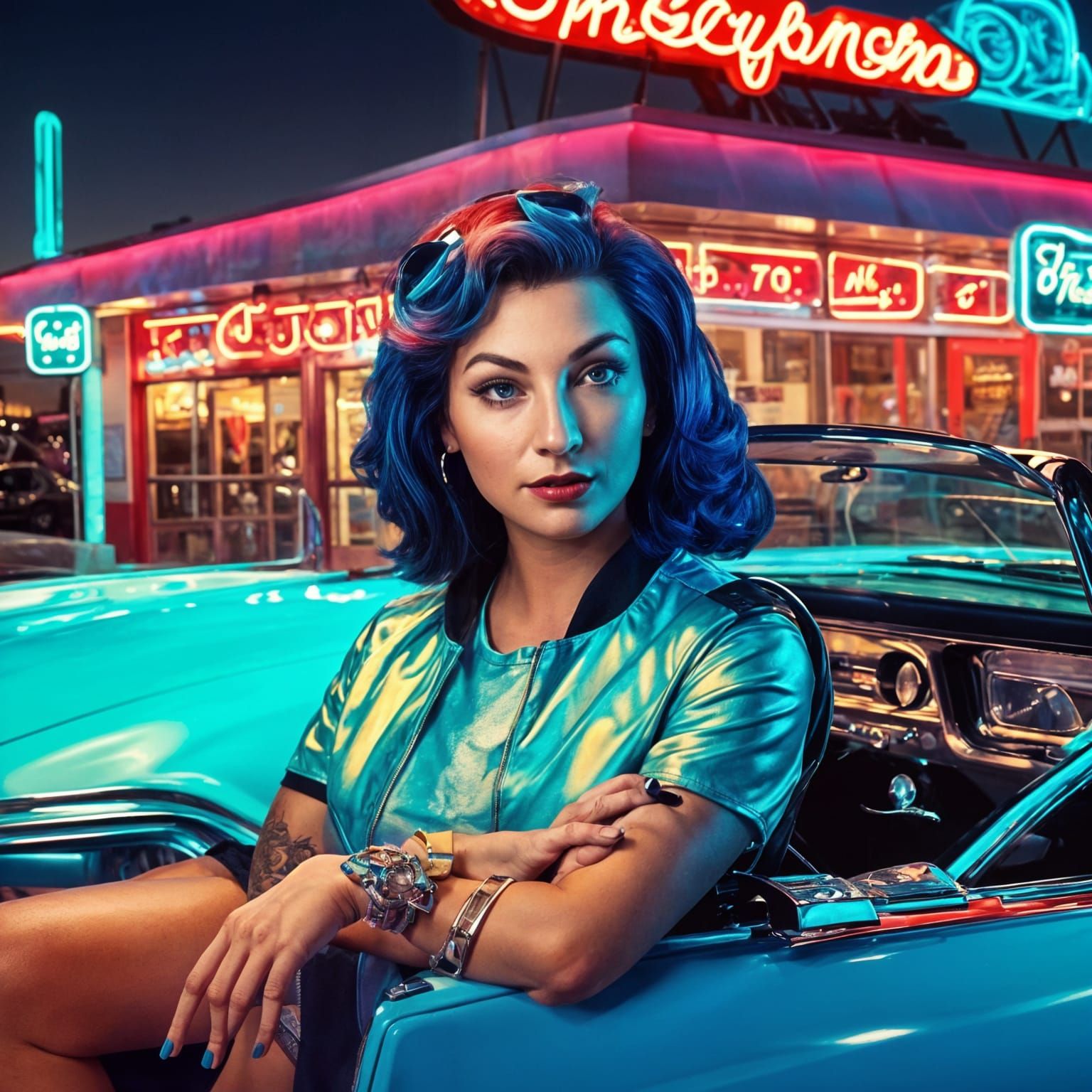 Modern Pin-Up Girl on Classic Mustang