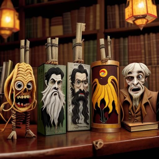 Disturbing Zombie Librarian in Art Brut Style