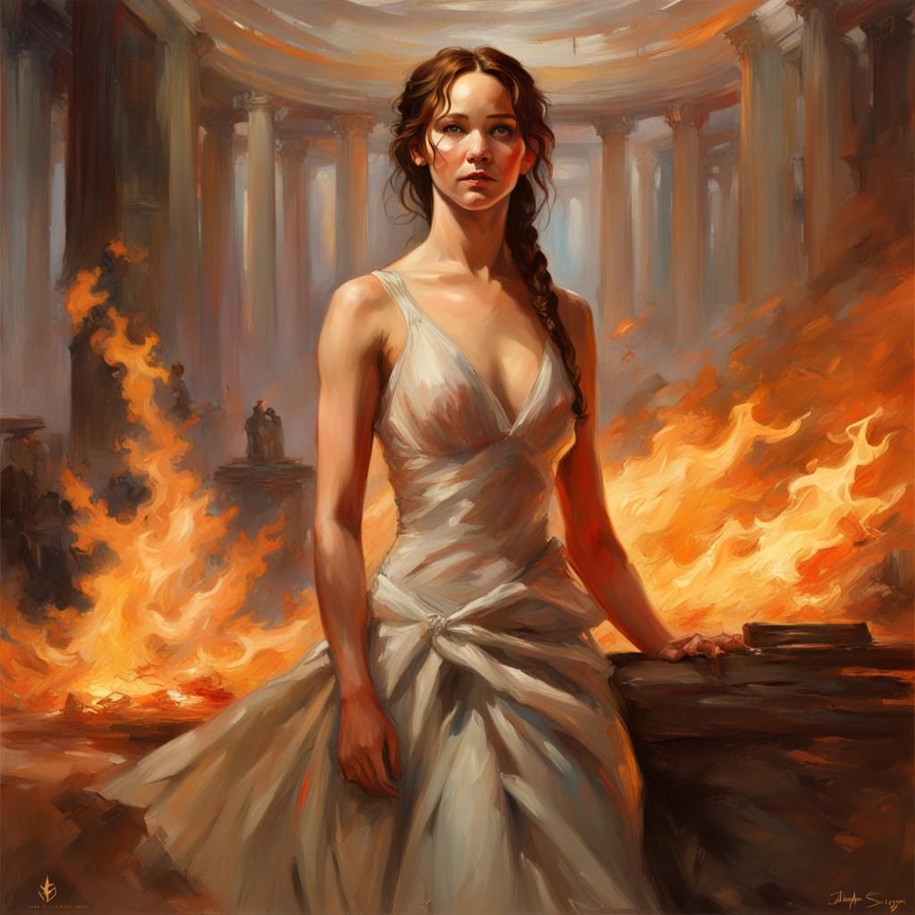 Katniss Everdeen Ablaze: An Oil Painting Portrait