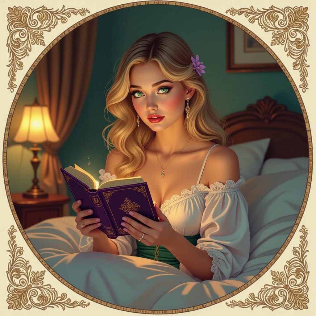 Melancholy Woman with Ornate Box in Art Nouveau Style