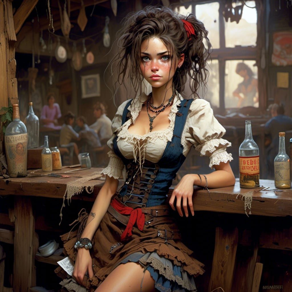 Wild West Barmaid in Anime Style